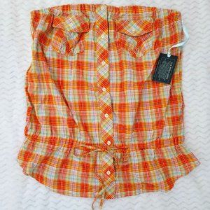 NEW U.S. Polo Assn Strapless Plaid Top sz xl